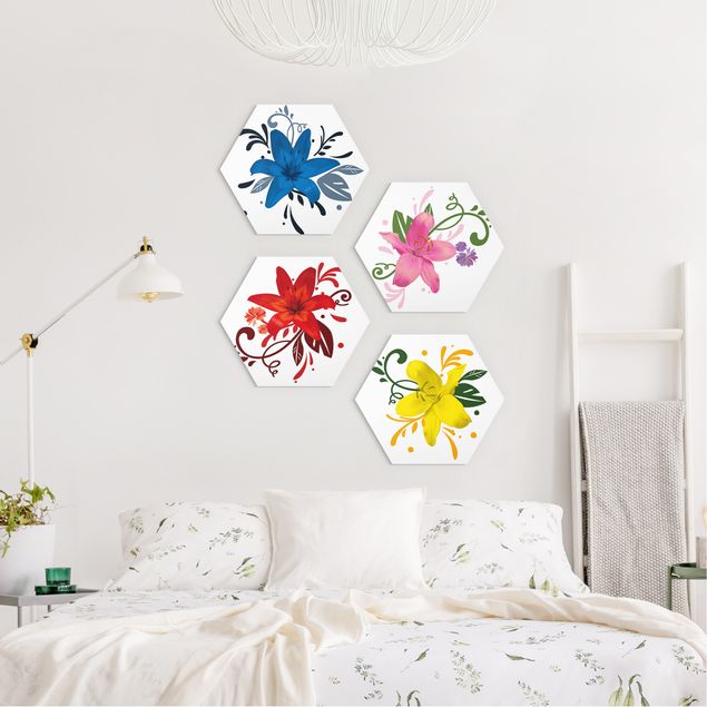 Hexagons Forex schilderijen - 4-delig No.BP20 Lily Dream Set