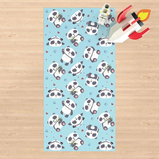 buitenkleed balkon Cute Panda With Paw Prints And Hearts Pastel Blue
