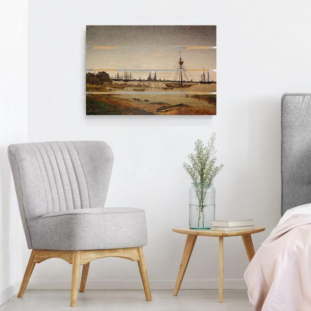 Houten schilderijen op plank Caspar David Friedrich - Harbor at Moonlight