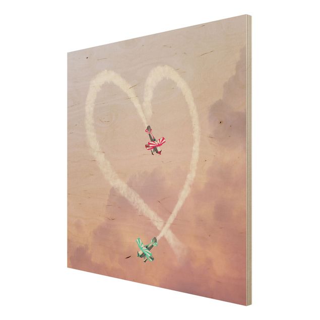 Houten schilderijen Heart With Airplanes