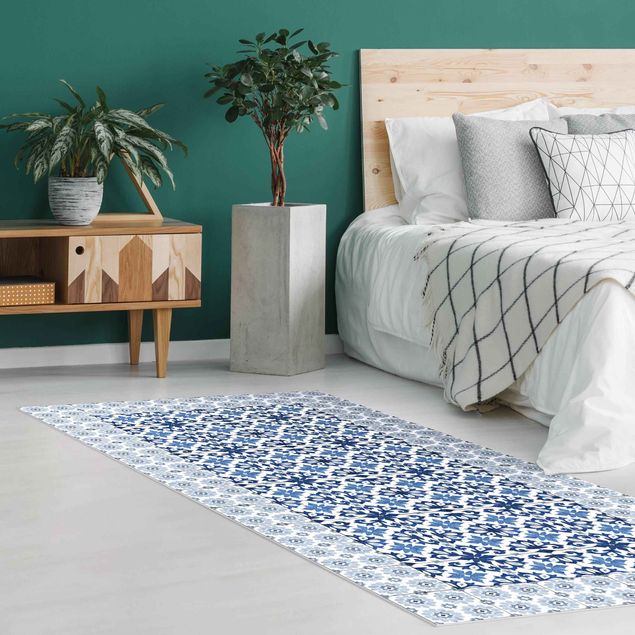 Vloerkleden tegellook Moroccan Tiles Floral Blueprint With Tile Frame