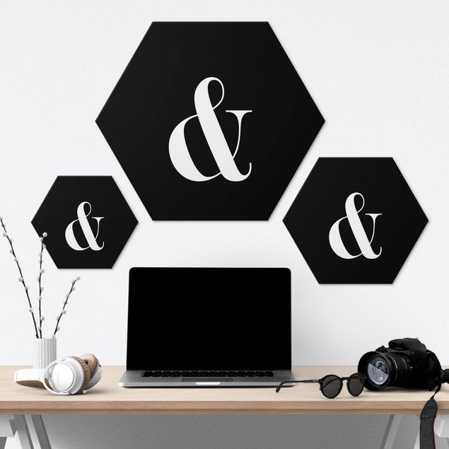 Hexagons Aluminium Dibond schilderijen Letter Serif Black &