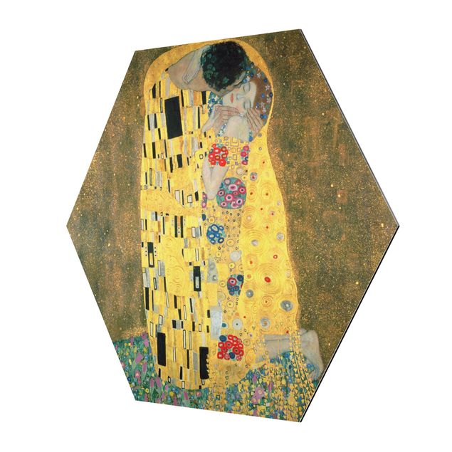 Hexagons Aluminium Dibond schilderijen Gustav Klimt - The Kiss