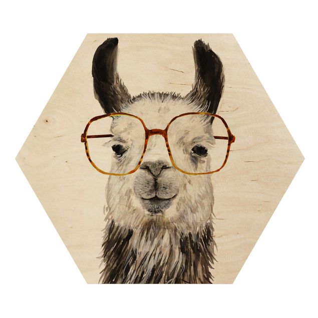 Hexagons houten schilderijen Hip Lama With Glasses IV