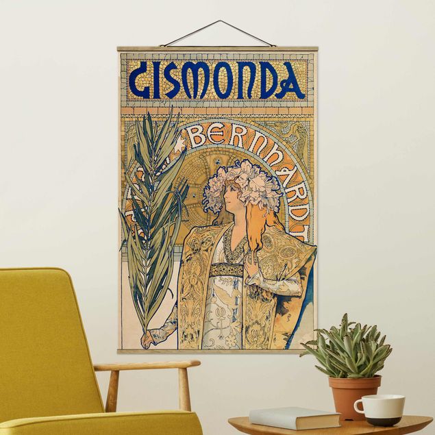 Stoffen schilderij met posterlijst Alfons Mucha - Poster For The Play Gismonda