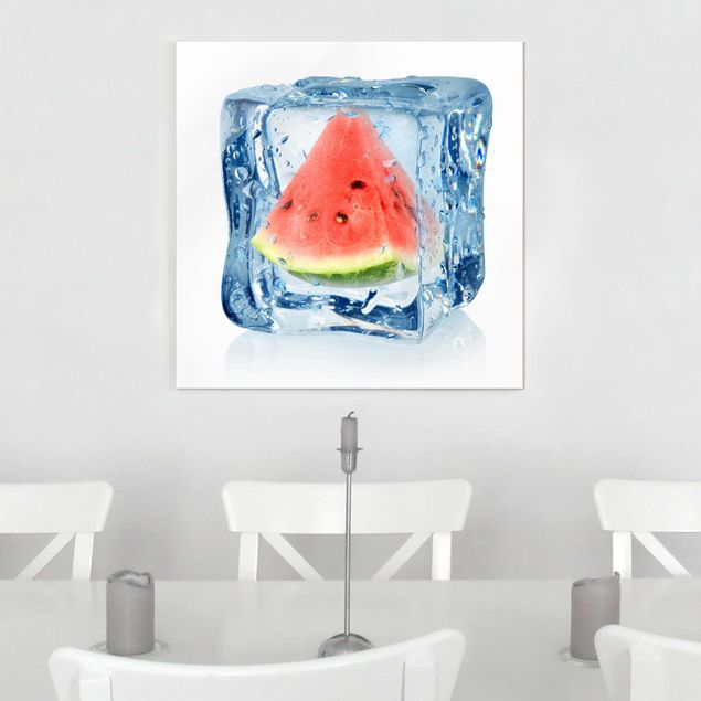 Glasschilderijen Melon In Ice Cube