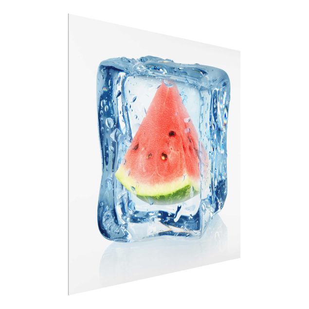 Glasschilderijen Melon In Ice Cube