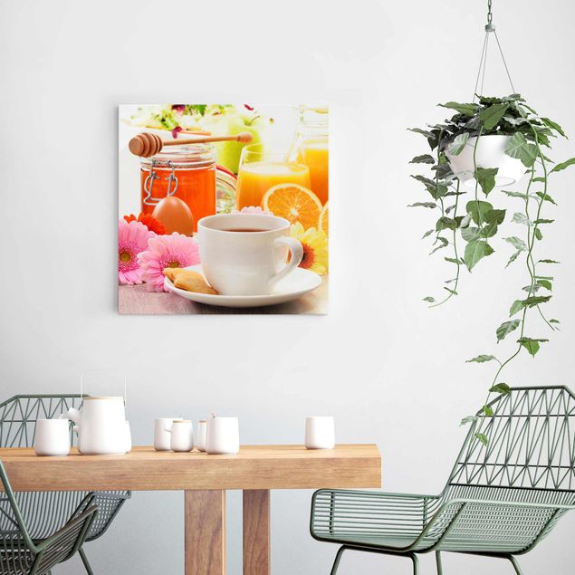 Glasschilderijen Summery breakfast table