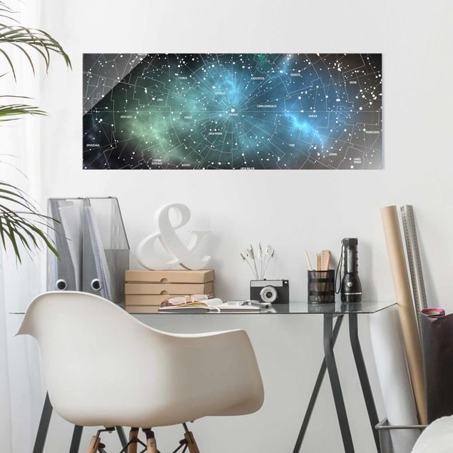 Glasschilderijen Stellar Constellation Map Galactic Nebula