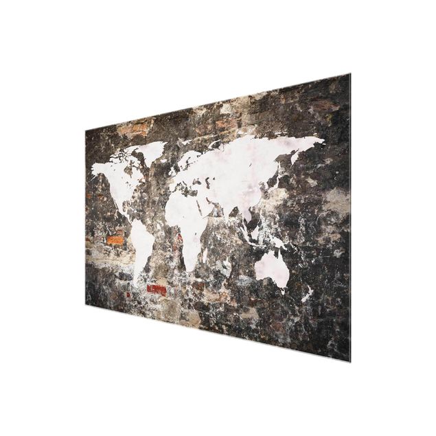 Glasschilderijen Old Wall World Map
