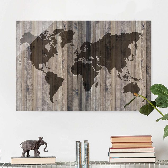 Magnettafel Glas Wood World Map