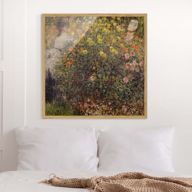 Ingelijste posters Claude Monet - Two Ladies in the Flower Garden