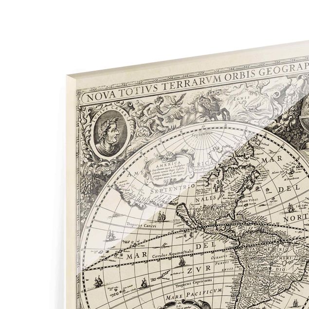 Glasschilderijen Vintage World Map Antique Illustration