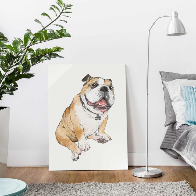 Glasschilderijen Illustration Dog Bulldog Painting