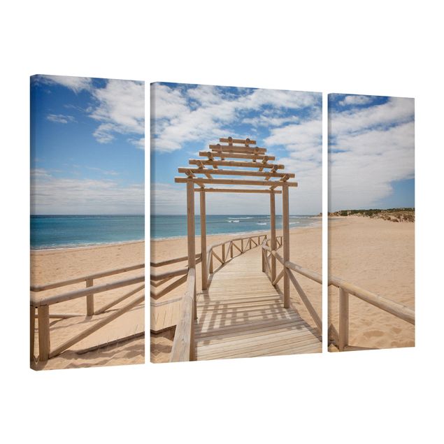 Canvas schilderijen - 3-delig Beach Path To The Sea In Andalusia