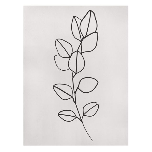 Canvas schilderijen Line Art Branch Leaves Black And White