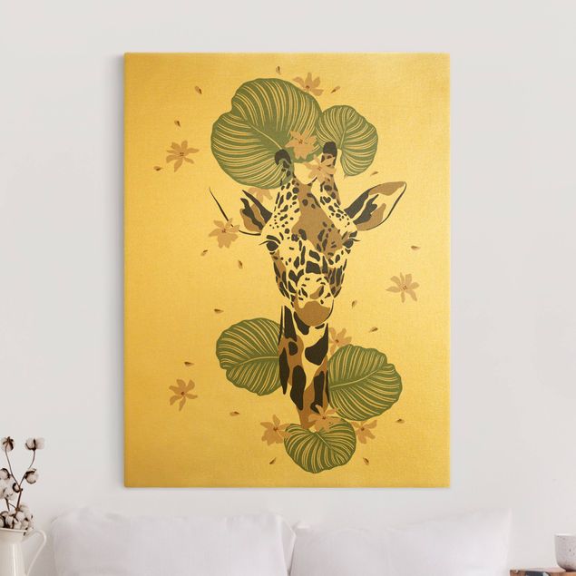 Canvas schilderijen - Goud Safari Animals - Portrait Giraffe