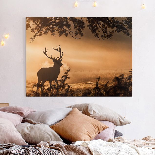 Canvas schilderijen Deer In The Winter Forest