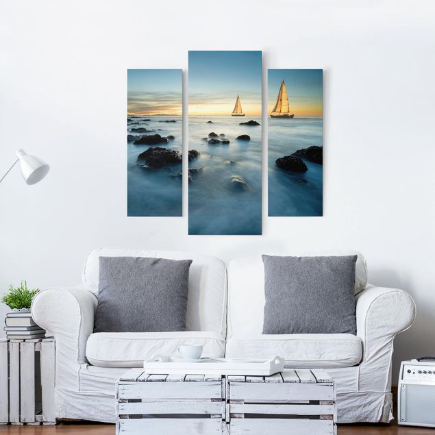 Canvas schilderijen - 3-delig Sailboats On the Ocean