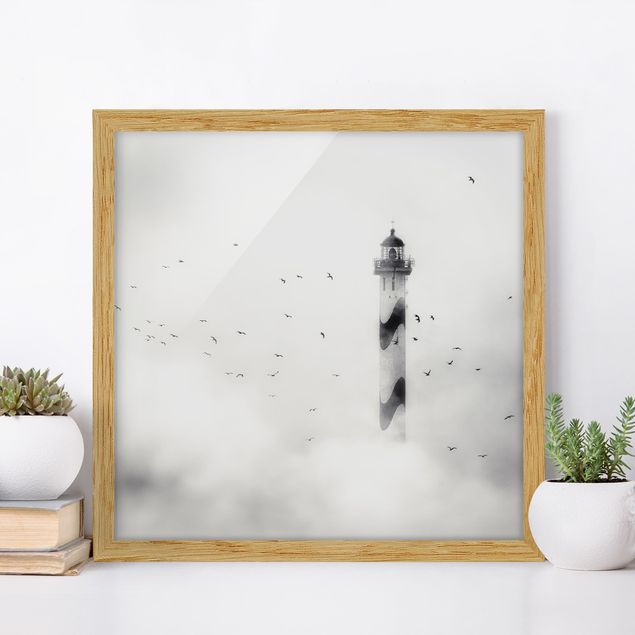 Ingelijste posters Lighthouse In The Fog