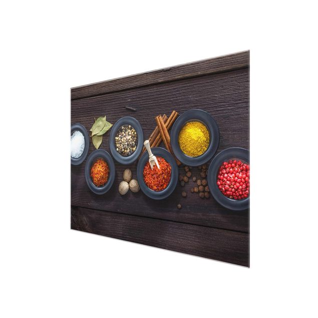 Glasschilderijen Black Bowls With Spices