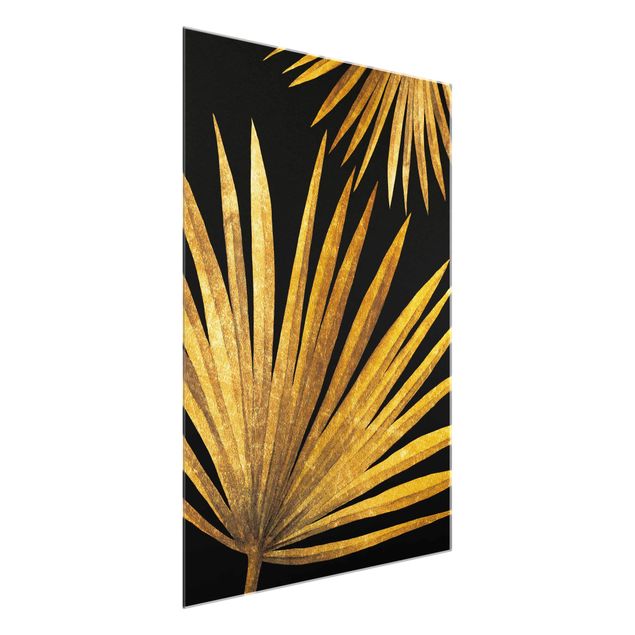 Glasschilderijen Gold - Palm Leaf On Black