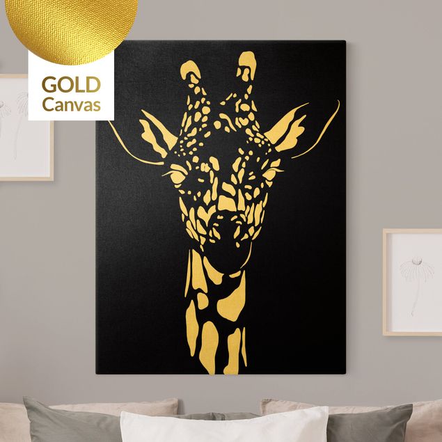 Canvas schilderijen - Goud Safari Animals - Portrait Giraffe Black