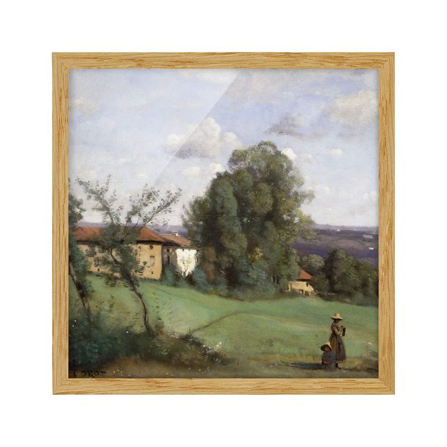 Ingelijste posters Jean-Baptiste Camille Corot - A Farm in Dardagny