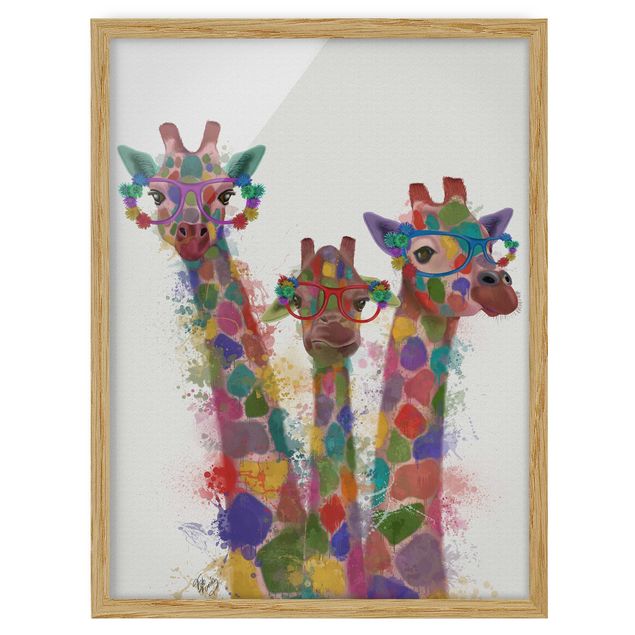 Ingelijste posters Rainbow Splash Giraffe Trio