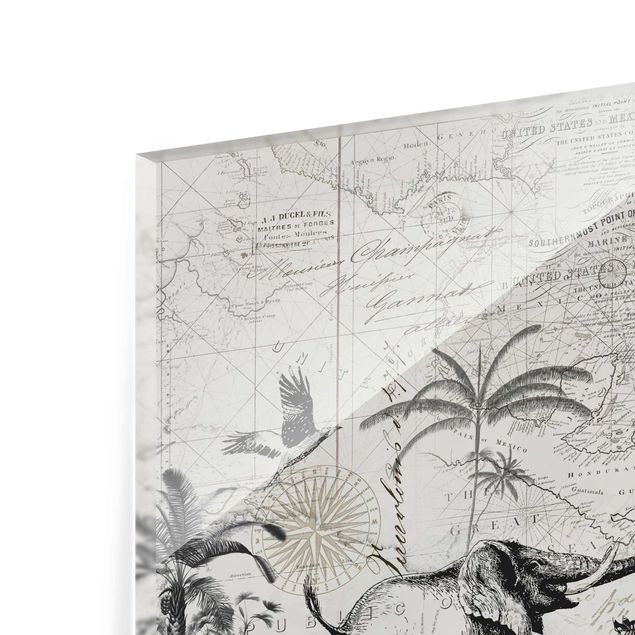 Glasschilderijen Vintage Collage - Exotic Map