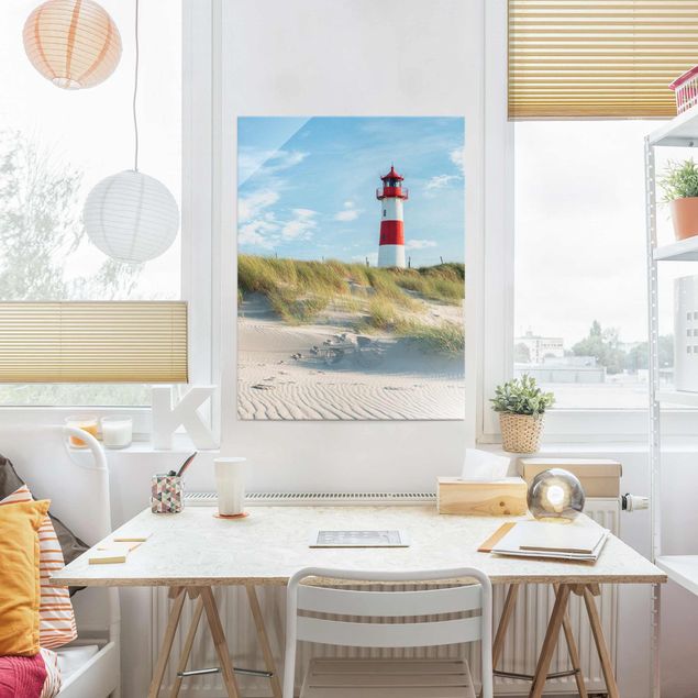Glasschilderijen Lighthouse At The North Sea