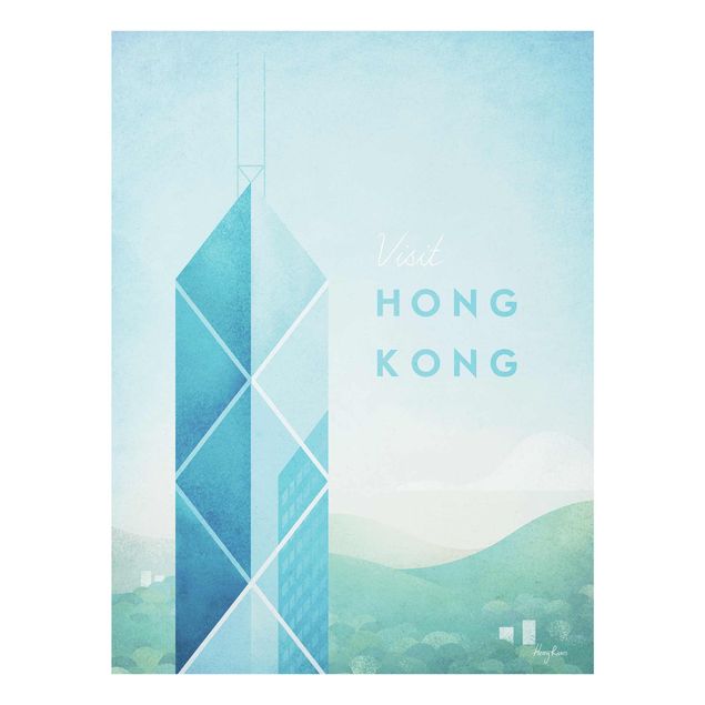 Glasschilderijen Travel Poster - Hong Kong