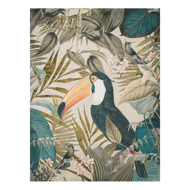 Glasschilderijen Vintage Collage - Toucan In The Jungle