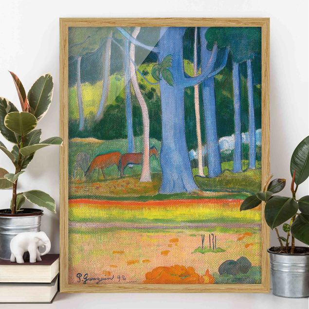 Ingelijste posters Paul Gauguin - Landscape with blue Tree Trunks