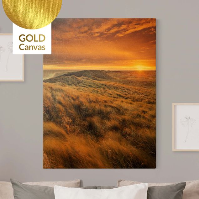 Canvas schilderijen - Goud Sunrise On The Beach On Sylt