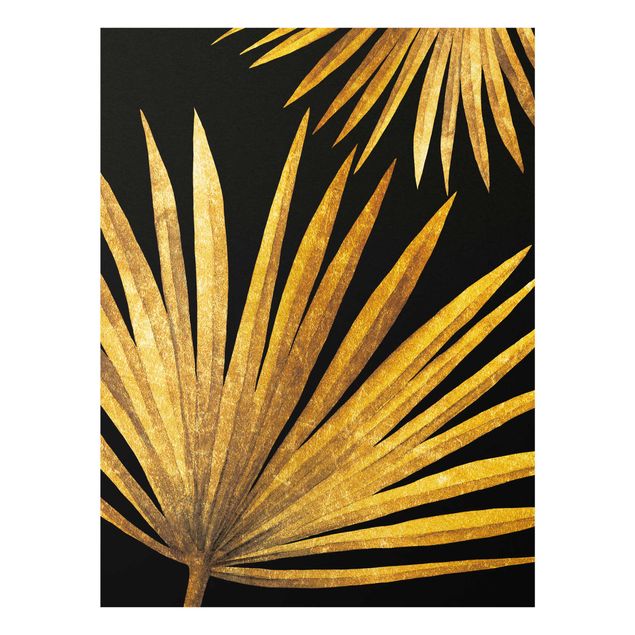 Glasschilderijen Gold - Palm Leaf On Black