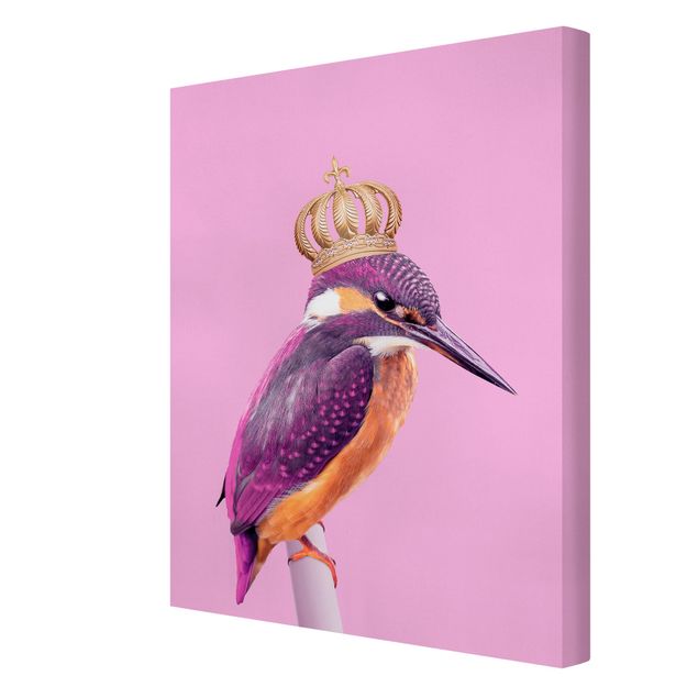 Canvas schilderijen Pink Kingfisher With Crown