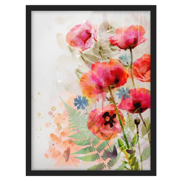 Ingelijste posters Watercolour Flowers Poppy