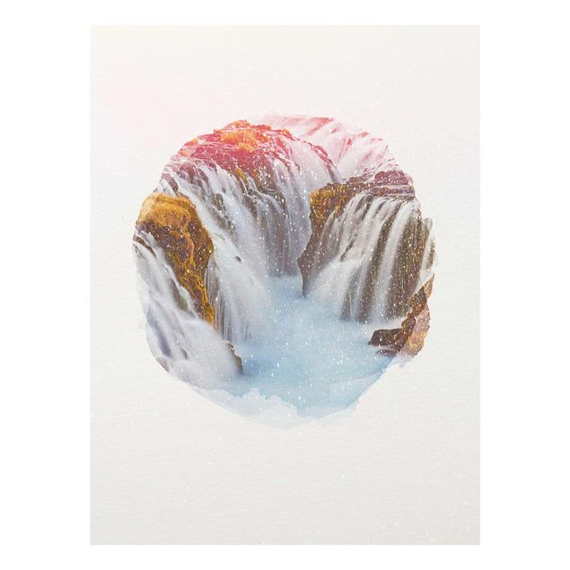 Glasschilderijen WaterColours - Bruarfoss Waterfall In Iceland