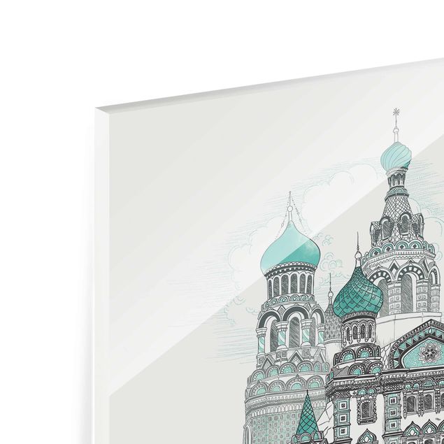 Glasschilderijen Illustration Church With Domes And Wal