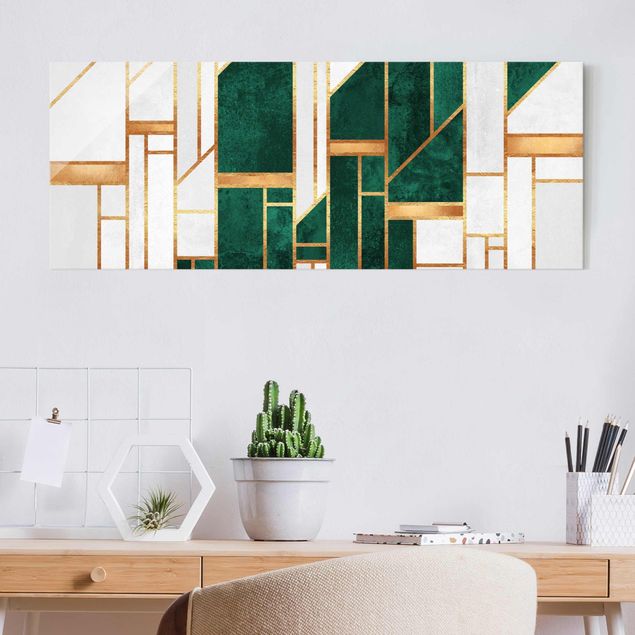 Glas Magnetboard Emerald And gold Geometry