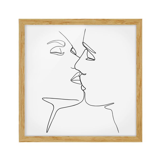 Ingelijste posters Line Art Kiss Faces Black And White