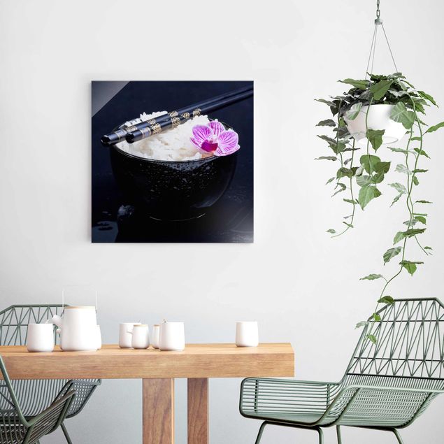 Glasschilderijen Rice Bowl With Orchid