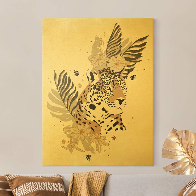 Canvas schilderijen - Goud Safari Animals - Portrait Leopard