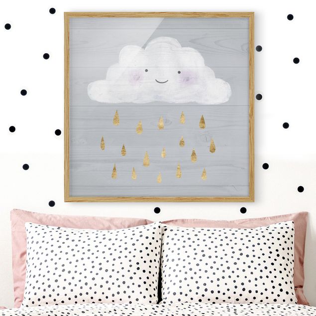 Ingelijste posters Cloud With Golden Raindrops