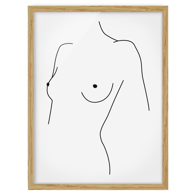 Ingelijste posters Line Art Nude Bust Woman Black And White