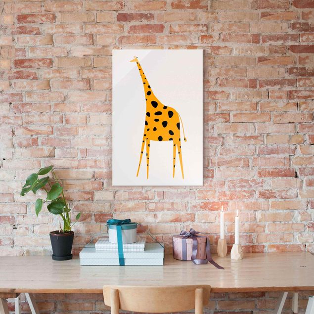 Glasschilderijen Yellow Giraffe