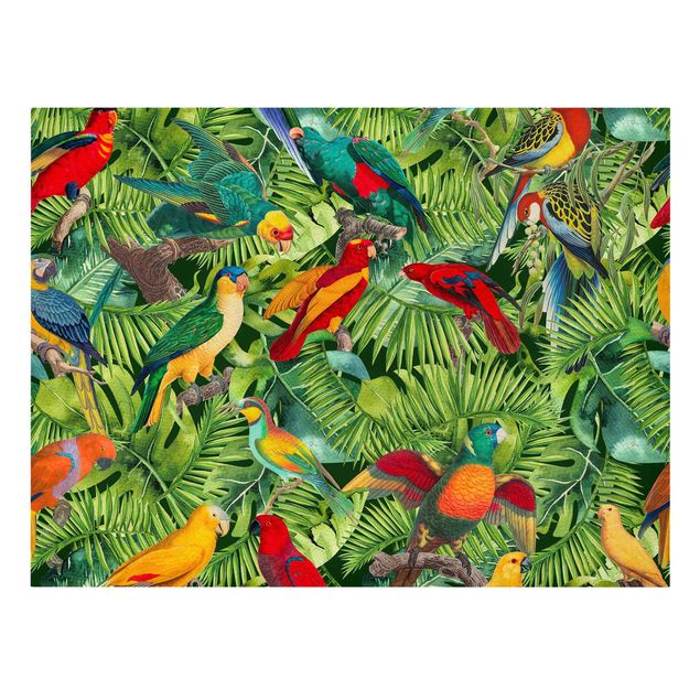 Canvas schilderijen Colourful Collage - Parrots In The Jungle