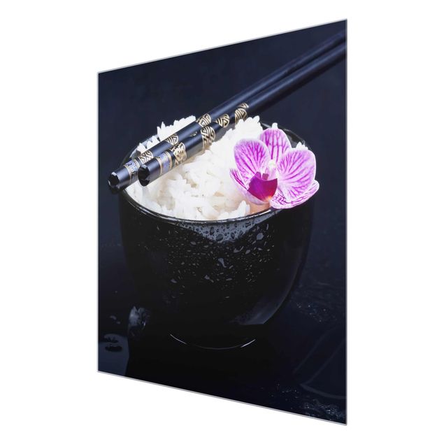 Glasschilderijen Rice Bowl With Orchid