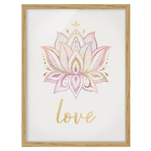 Ingelijste posters Lotus Illustration Love Gold Light Pink